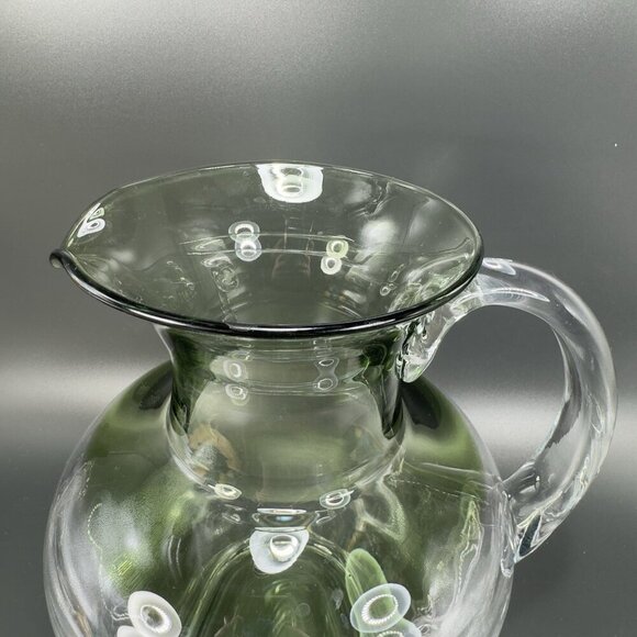 Mid Century Glass Pitcher Carafe Jug Hand Blown Pitcher Green Clear Ombré VTG - Picture 14 of 15